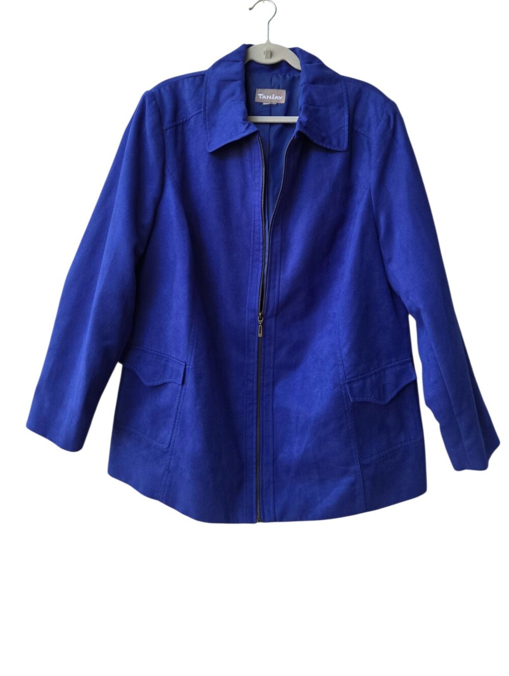 Vintage Faux Suede Coat Longline Blazer Pockets Zip Up